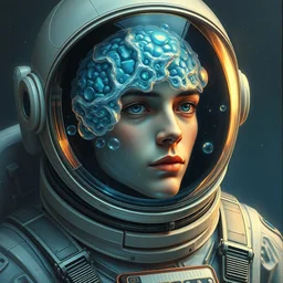 realistic extremely detailed photo style portrait painting of a complete astronaut suit with exposed diamond 3 d fractal lace iridescent bubble 3 d skin clear brain, retro futuristic, water, style hybrid mix of beeple, anton pieck, jean delville, amano, yves tanguy, alphonse mucha, ernst haeckel, edward robert hughes, stanisław szukalski, rich moody