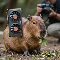 photo of a capybara eating a nvidia gtx 1 9 9 0 gpu, nature photography, 8 k, canon 3 0 0 mm, professional photographer, 4 0 mp, lifelike, top - rated, award winning, realistic, sharp, no blur, edited, corrected, trending