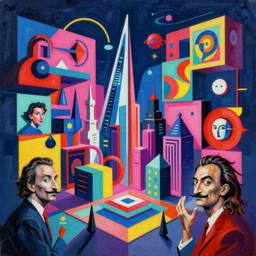 A surreal neon painting of Zaha hadid 3d kandinsky city made of cubism futuristic picasso rooms in 3 point perspective by Vladimir kush and dali and kandinsky, 3d, realistic shading, complimentary colors, vivid neon colors, aesthetically pleasing composition, masterpiece, 4k, 8k, ultra realistic, super realistic