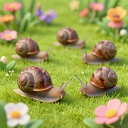 snails in a flower garden, lowbrow, matte painting, 3 - d highly detailed, style of greg simkins r,
