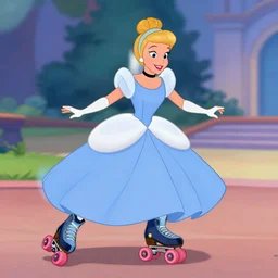 cinderella in the style of the disney animated film cartoon aggressive inline skating on rollerblades