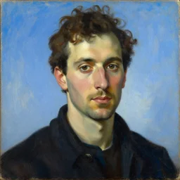 portrait of mr blue sky in the style of pietro annigoni, oil on canvas, 1 9 5 0, national portrait gallery