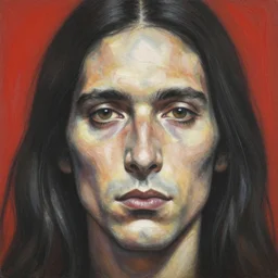 a drawing of a man's face with long hair, an airbrush painting by David Alfaro Siqueiros, featured on pixiv, metaphysical painting, airbrush art, grotesque, wiccan