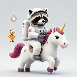 funny racoon astronaut riding a unicorn, by artgerm, wlop and beeple