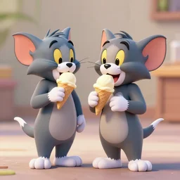tom and jerry eating ice cream full - body and head view, highly detailed, zeronis style, artstation, soft light, sharp focus, illustration, character design, concept art