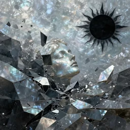 dark matter faceted surrealism reality breaks into fragments, the mother - of - pearl sky and the black sun