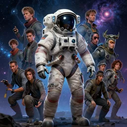 technomancer astronaut with an epic cosmic background in the style of erak note, eddie mendoza, christophe young, craig mullins, evan lee, silvain sarrailh, dao trong le, kan liu, character design, trending on artstation, extremely detailed