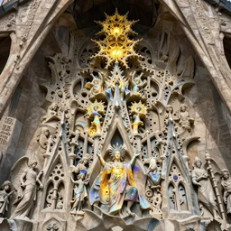 a beautiful 3 d stone carving of an intricate mandelbrot fractal cathedral populated by fractals by android jones, carved soap, color scheme, unreal engine, volumetric lighting, dynamic lighting, bright, dramatic lighting, high contrast, carved marble, opalescent, sagrada familia arch, sacred geometry, religious, angelic, catholic punk, stark