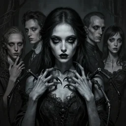 portrait of young woman with extremely long spider - like fingers. grey skin. black eyeshadow. digital art by eugene de blaas, ross tran, and nasreddine dinet, lovecraftian color scheme, intricately detailed, in the style of romanticism. artstation, greg rutkowski