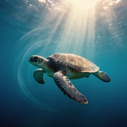 abstract, tropical sea turtle, ethereal, swirling fluid, ocean, abstract, rays of sunlight, film still, cinematic