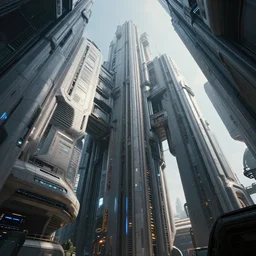 sci - fi buildings from low angle view, panels, spaceport, avatar, cinematic keyframe. by fausto de martini, wadim kashin. ultra realistic, cinematic light, ue 5, featured on artstation, sharp focus, ray tracing, artstationhq, cgsociety, cinematic 8 k