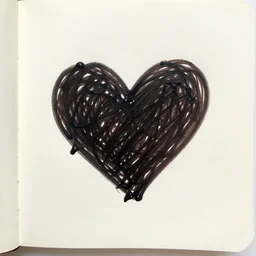 dark oil realistic painting a torn notebook paper with a scribbled heart, on top a cluttered a withered wooden desk