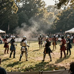 a photo of a medieval jousting tournament, knights, film grain