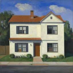 a Remedios Varo painting of a suburban stucco house