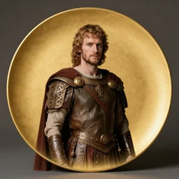 richard iv the roman king photo, real human, soft studio lighting, 6 0 mm lens in full golden cashmere plate
