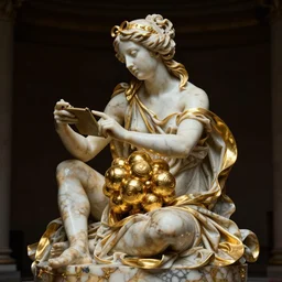 marble sculpture depicting a woman programming the samsara holy cluster, dramatic light, concept art, stunning, visionary, mystical, hyper realistic, beautiful, wow, gilt metal, rich marbles, by gian lorenzo bernini, by brecht evens, by jean delville, in the style of francis bacon