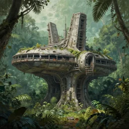 abandoned brutalist alien space station in lush jungle, close up, wadim kashin, jessada sutthi, clinton felker, digital painting, xf iq 4, f / 1. 4, iso 2 0 0, 1 / 1 6 0 s, 8 k, raw, featured in artstation, octane render, cinematic, elegant, intricate, 8 k
