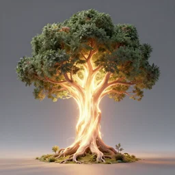 a hyperdetailed 3 d matte painting of a light flow stream of energy comes out of the soul of a tree from the light by art by greg rutkowski artgerm