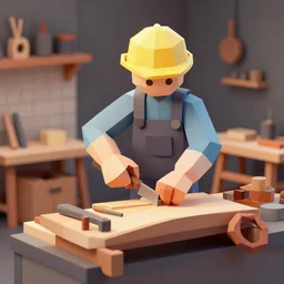 low poly 3d model of carpenter working in his workshop