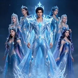 full body portrait of avan jogia as a ice magical star guardian. detailed face, concept art, intricate, highly detailed 8 k, smooth, sharp focus, handsome and aesthetic shape of face and body, artgerm, artstation, art by zexi guo and nira and junpei suzuki and gharliera and rinotuna