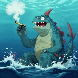 high sea monster smoking a joint