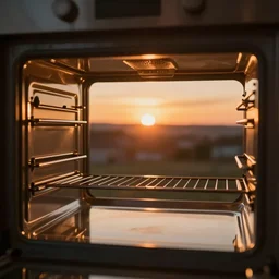 sunset from inside and oven