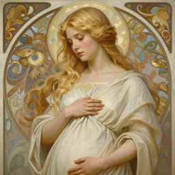 painted portrait of a shy wife blessed by god to grow immaculately beautiful and perfect. blonde, clothed holy body, light effect. modern fantasy, feminine, fertile, in clothes! highly detailed, intricate, elegant, fertility, concept art, digital painting, artstation, smooth, sharp focus, illustration, art by gaston bussiere and alphonse mucha