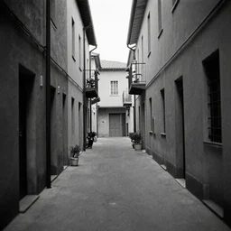 An alley of a street grayscale. Grain effect.