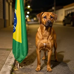 beautiful picture of stray, Stray caramel dog and a green and yellow flag in the streets of Brazil | Rhodesian Ridgeback | photo, dslr, nikon lens,night time photography
