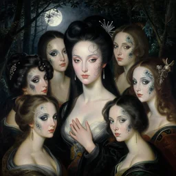wuxia, forest, moonlight, gemma chen, madison beer, pinup, intricate beautiful faces, painting by agostino arrivabene, vanessa beecroft, anka zhuravleva, mary jane ansell, peter mohbacher, gerald brom
