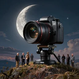 magical hyper realistic camera on a tall hill. sickle moon, atmospheric painting by chiara bautista zdzisław beksinski karl kopinski kim jung giu and weta studio, and lucasfilm and jesper ejsing and norman rockwell greg rutkowski frank frazzeta