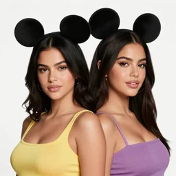 woman, black hair, tan skin, curvy, slight resemblance to selena gomez and vanessa hudgens wearing mickey's ears headband. colorful clothes. it is her birthday. clean cel shaded vector art. shutterstock. behance hd by lois van baarle, artgerm, helen huang, by makoto shinkai and ilya kuvshinov, rossdraws, illustration,
