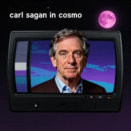 “carl sagan in cosmos, beautiful digital art, synthwave vhs, by mad dog jones”