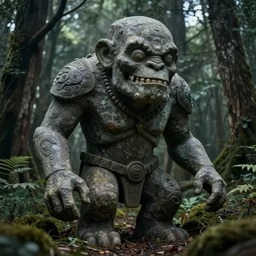 an ancient stone golem in a mysterious forest, detailed, intricate, cinematic lighting, trending of artstation, 4k, focused, extreme details, cinematic, masterpiece