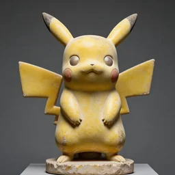 A very detailed ancient roman stone statue of pikachu