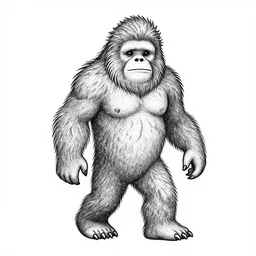 portrait of bigfoot, stippling style, pointillism, minimalist
