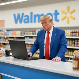 Donald trump working the counter at walmart