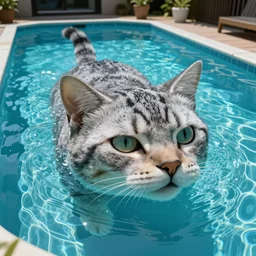 a swimming pool shaped like a cat's head, a swimming pool imitating a cat's head