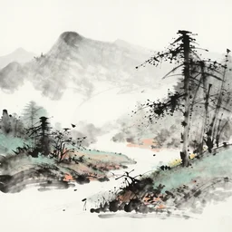 zen landcape brush ink