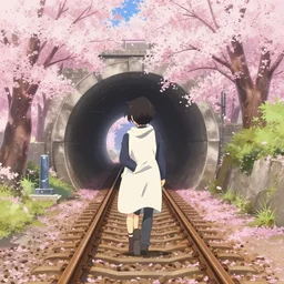 tunnel of love, sakura, railway, by shunji dodo, 8 k resolution, high quality