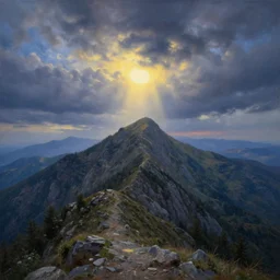 oil painting by claude monet based on a mountain ridge, dramatic, ultra - wide angle, long exposure, ultra - hd, epic lighting, ray tracing global illumination, in a symbolic and meaningful style, heavenly perspective, trending on artstation, concept art, hyper realism, hdr