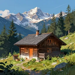 cosy cottage in the mountains nestled among the trees, smoking chimney, epic scene, by victo ngai, kilian eng vibrant colours, dynamic lighting, digital art, winning award masterpiece, fantastically beautiful, illustration, aesthetically inspired by beksinski and dan mumford, trending on artstation, art by greg rutkowski, 8 k