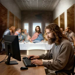 programmer jesus christ programming a computer during the last supper by leonardo davinci