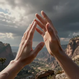 hands making contact in the metaverse, organic liquid textures, abundent in details, surreal dramatic lighting