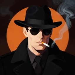 centered cell shaded! head portrait of detective noir smoking cigarette llustration, art by laurie greasley