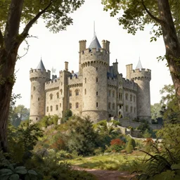 a line drawing of an old castle in the woods by joe fenton, trending on artstation, realistic rendering