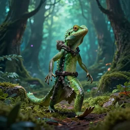 lizard wizard walking around in magical forest about to be ambushed