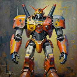 portrait of a colourful tribal mecha robot, symmetrical, painting by zdzislaw beksinski,