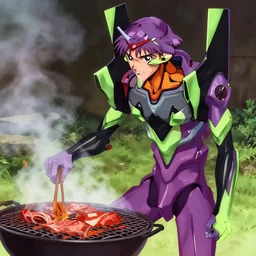 Shinji Ikari from Evangelion doing BBQ