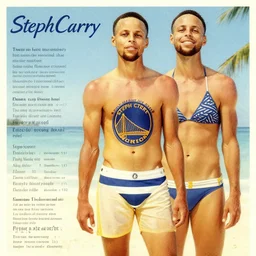 vintage travel advertisement, of steph curry wearing a bikini